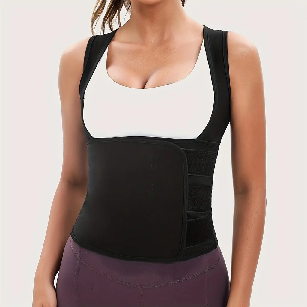 Women's Sauna Suit Shirt with Waist-Cinching Shapewear and Fixed Bra, Anti-Sagging Vest for Body Shaping and Tummy Control, Ideal for Running and Yoga Workouts, Convenient Stick-On Design, Fitness Outerwear and Underwear, Effective Body Shaper and Waist Trimmer