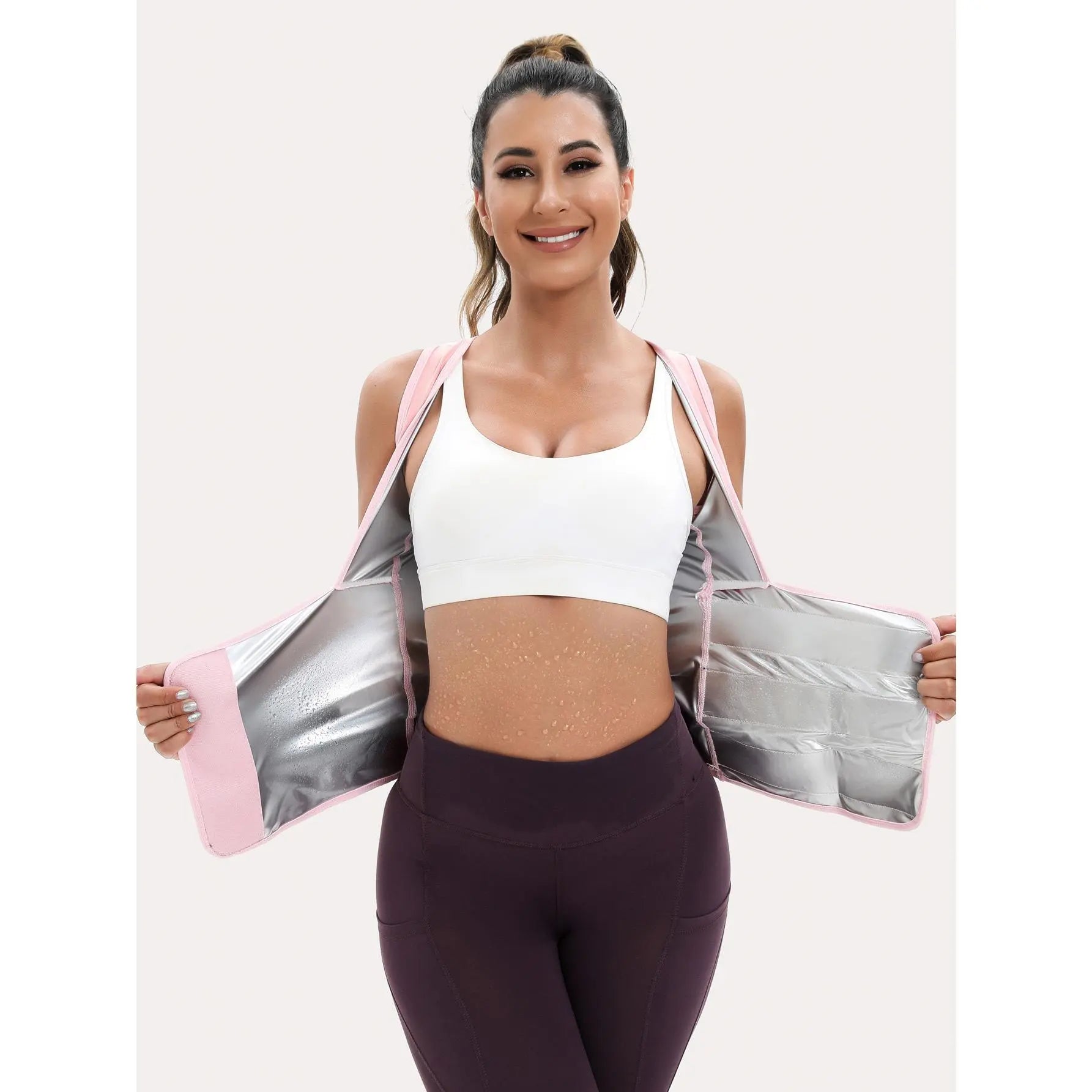 Women's Sauna Suit Shirt with Waist-Cinching Shapewear and Fixed Bra, Anti-Sagging Vest for Body Shaping and Tummy Control, Ideal for Running and Yoga Workouts, Convenient Stick-On Design, Fitness Outerwear and Underwear, Effective Body Shaper and Waist Trimmer