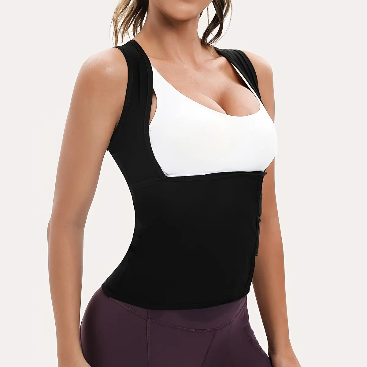 Women's Sauna Suit Shirt with Waist-Cinching Shapewear and Fixed Bra, Anti-Sagging Vest for Body Shaping and Tummy Control, Ideal for Running and Yoga Workouts, Convenient Stick-On Design, Fitness Outerwear and Underwear, Effective Body Shaper and Waist Trimmer