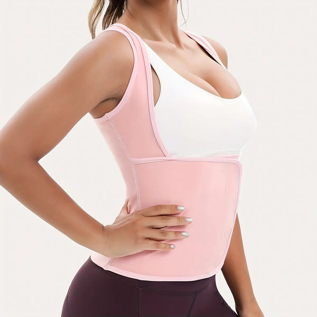 Women's Sauna Suit Shirt with Waist-Cinching Shapewear and Fixed Bra, Anti-Sagging Vest for Body Shaping and Tummy Control, Ideal for Running and Yoga Workouts, Convenient Stick-On Design, Fitness Outerwear and Underwear, Effective Body Shaper and Waist Trimmer