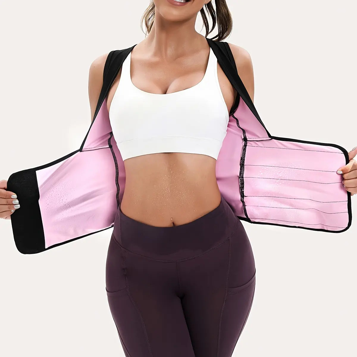 Women's Sauna Suit Shirt with Waist-Cinching Shapewear and Fixed Bra, Anti-Sagging Vest for Body Shaping and Tummy Control, Ideal for Running and Yoga Workouts, Convenient Stick-On Design, Fitness Outerwear and Underwear, Effective Body Shaper and Waist Trimmer