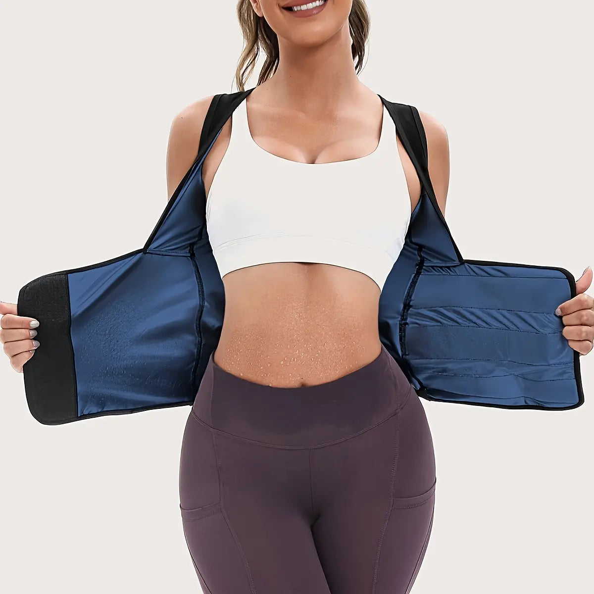 Women's Sauna Suit Shirt with Waist-Cinching Shapewear and Fixed Bra, Anti-Sagging Vest for Body Shaping and Tummy Control, Ideal for Running and Yoga Workouts, Convenient Stick-On Design, Fitness Outerwear and Underwear, Effective Body Shaper and Waist Trimmer