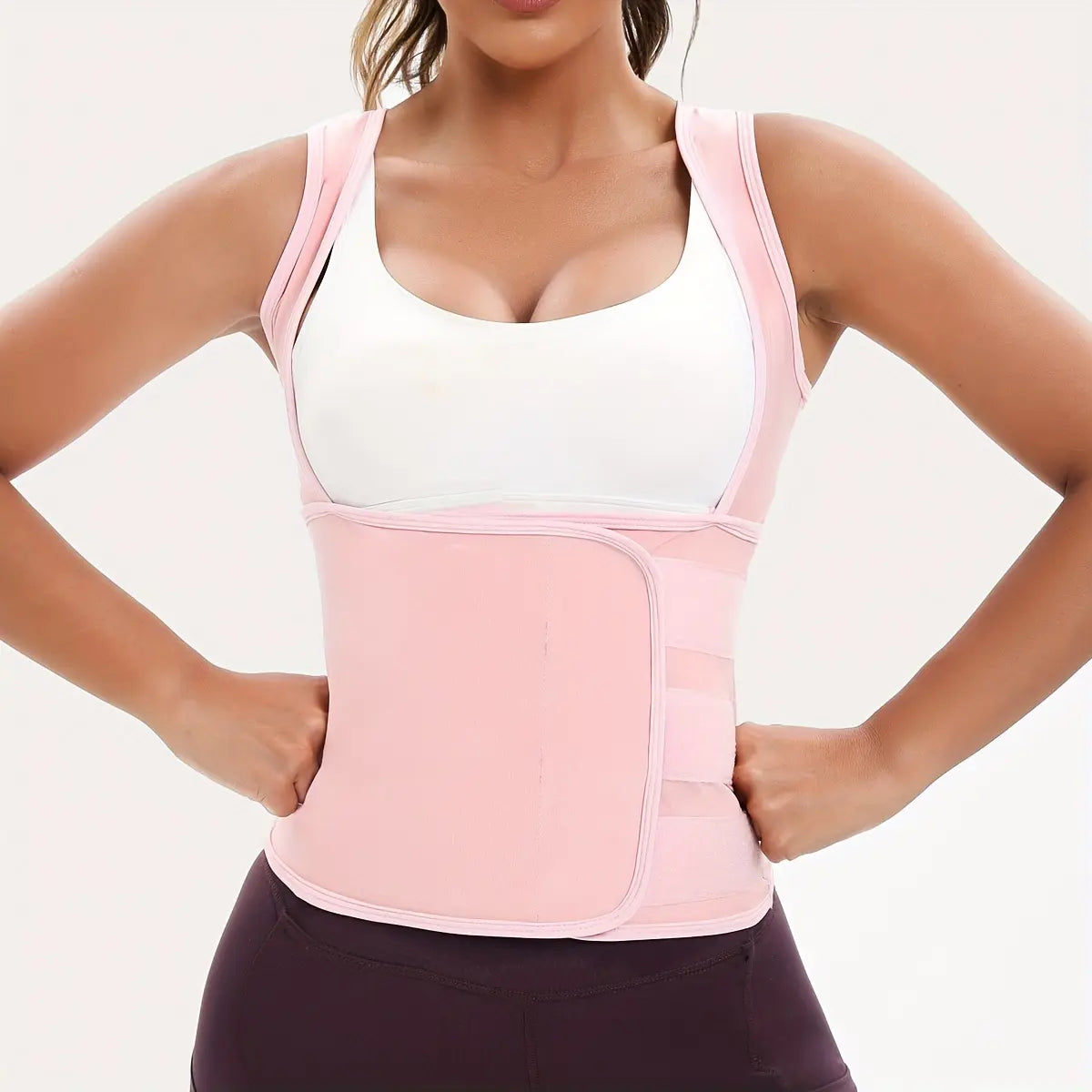 Women's Sauna Suit Shirt with Waist-Cinching Shapewear and Fixed Bra, Anti-Sagging Vest for Body Shaping and Tummy Control, Ideal for Running and Yoga Workouts, Convenient Stick-On Design, Fitness Outerwear and Underwear, Effective Body Shaper and Waist Trimmer